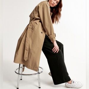 New! Abercrombie and Fitch Tan Double Breasted Trench Coat Medium 23335